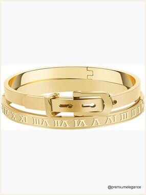 Roman Numeral Bangle 2 Pack Stainless Steel Engraved Unisex Cuff Bracelet